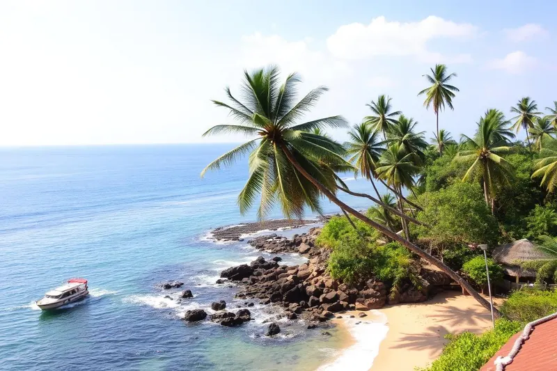 Palm trees above Mirissa bay